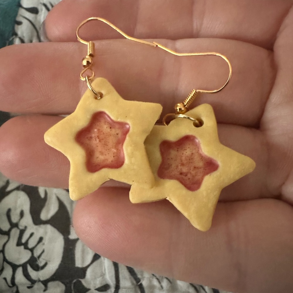Handmade mini star cookie dangle earrings